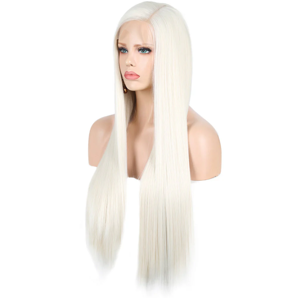 Glitzy White Front Lace Long Straight Hair Wig - Image 4