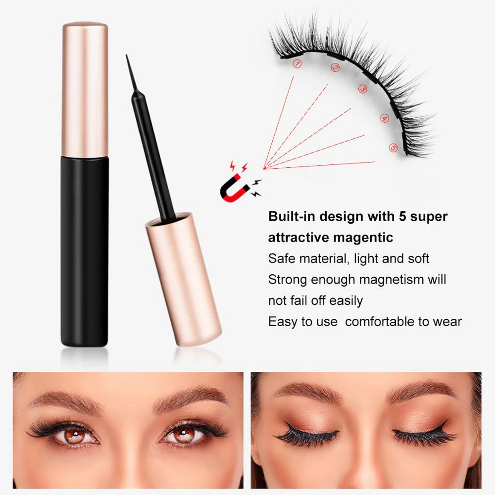 Natural Long Faux Mink Magnetic Eyelashes With Eyeliner - Image 2