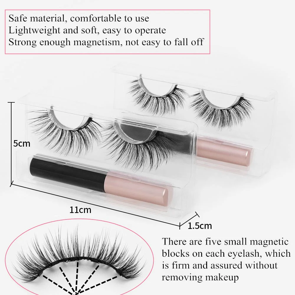 Natural Long Faux Mink Magnetic Eyelashes With Eyeliner - Image 3
