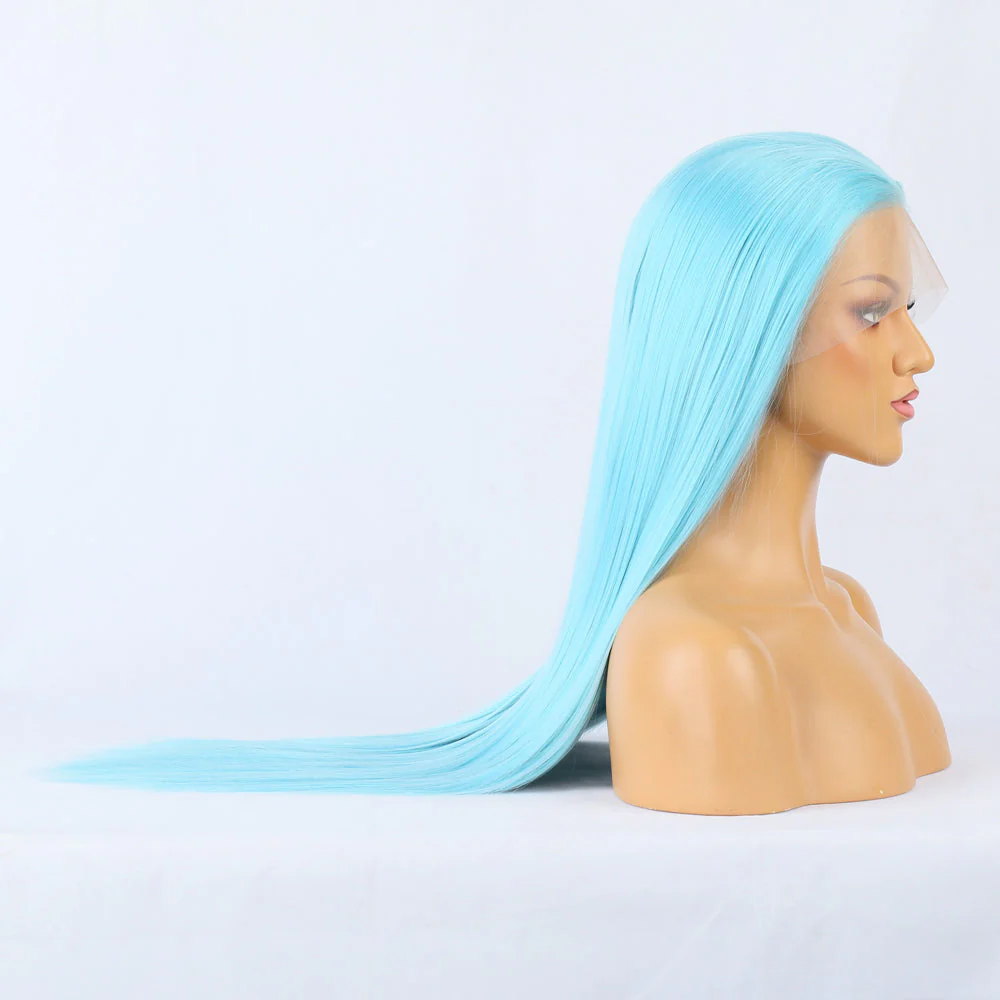 Plush Blue Front Lace Long Straight Hair - Image 3