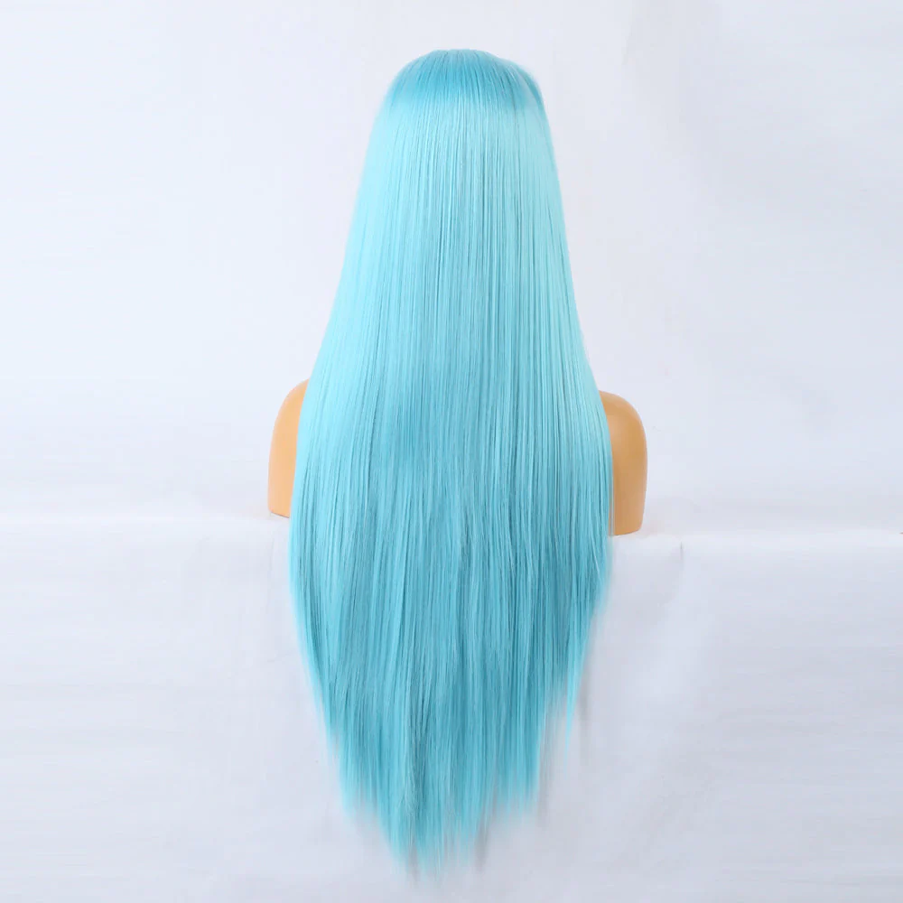 Plush Blue Front Lace Long Straight Hair - Image 5