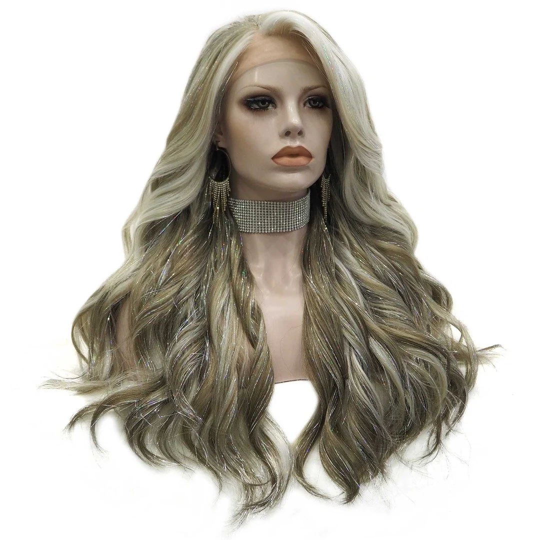 Premium Wig - Long Tinsel Grey Ombre Lace Front Wig - Image 2