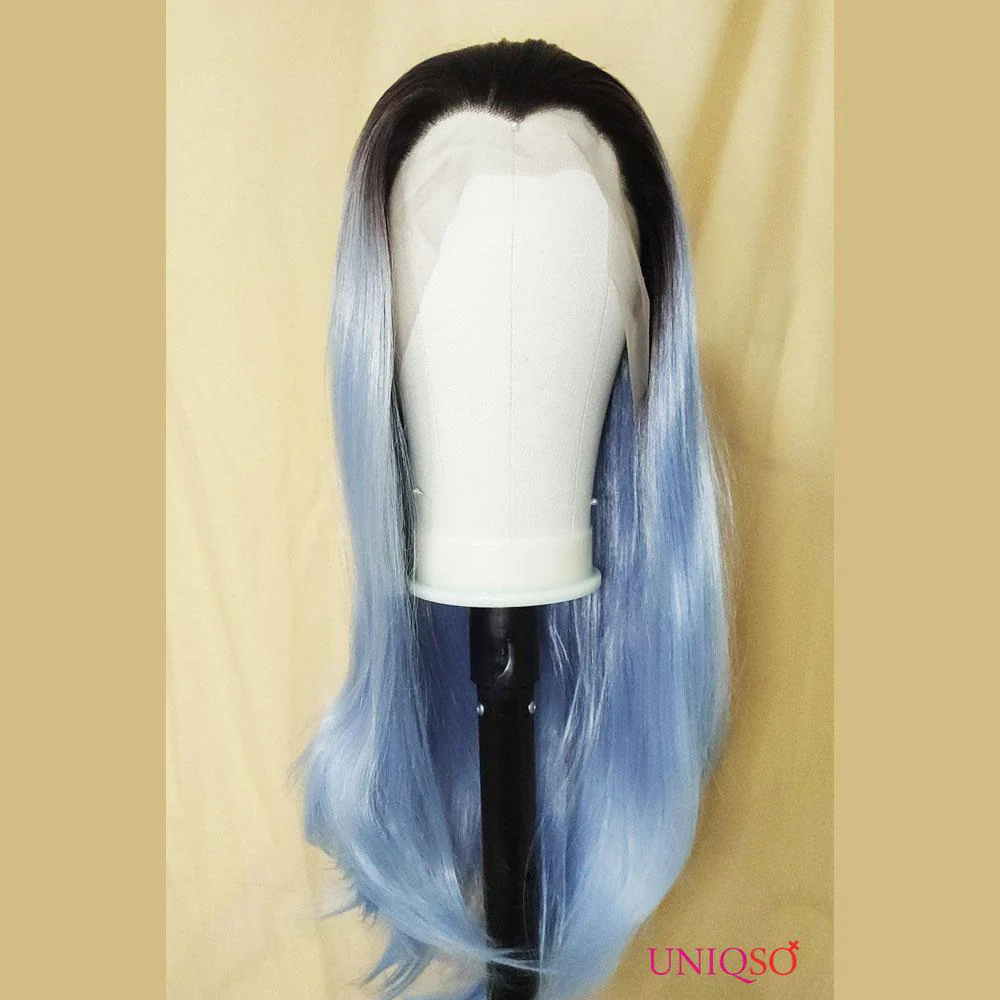 Premium Wig - Rooted Glacier Blue Long Straight Lace Front Wig - Image 3