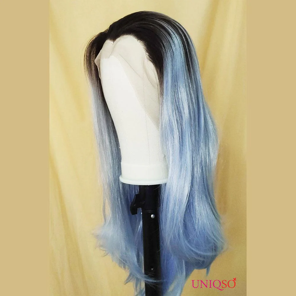 Premium Wig - Rooted Glacier Blue Long Straight Lace Front Wig - Image 4