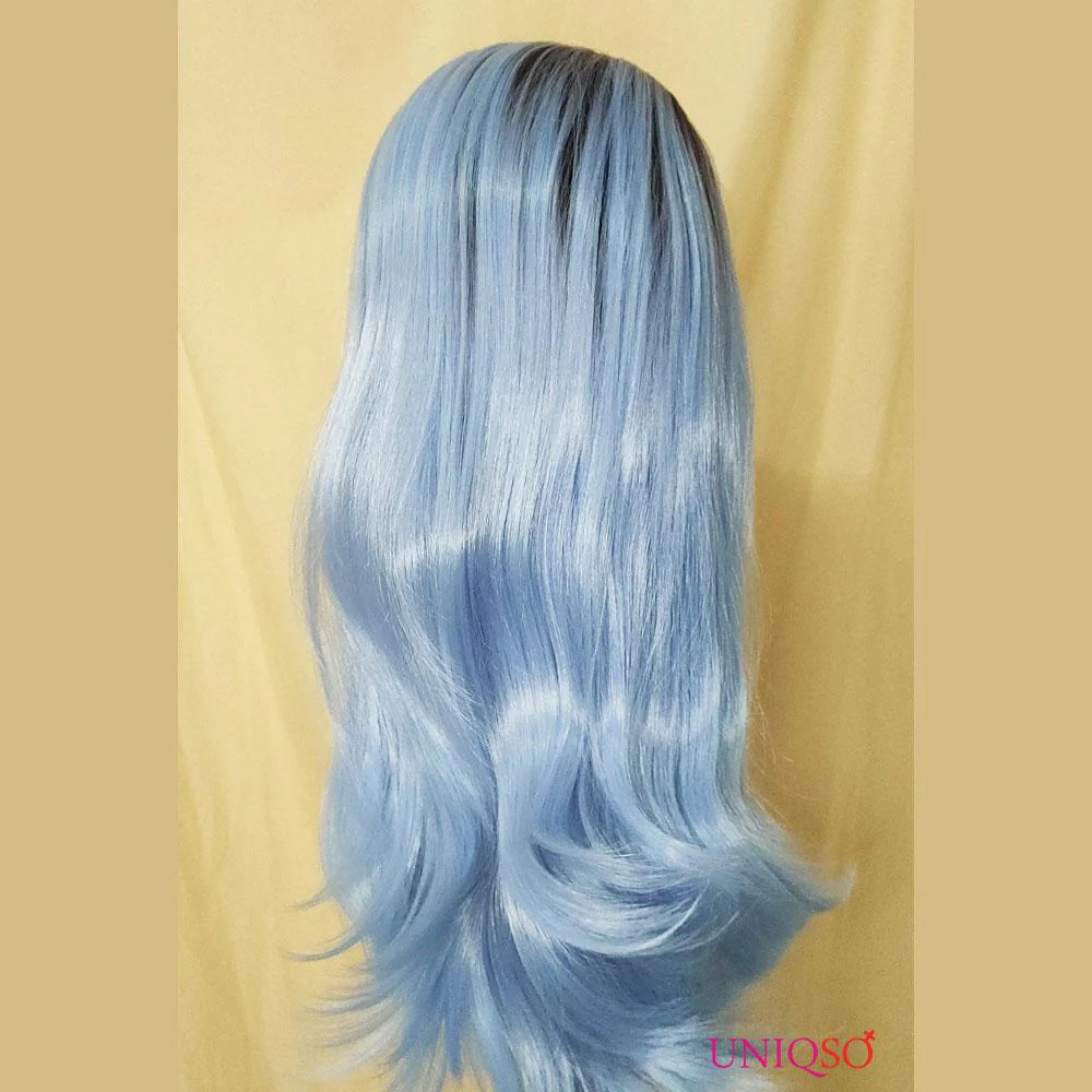 Premium Wig - Rooted Glacier Blue Long Straight Lace Front Wig - Image 5