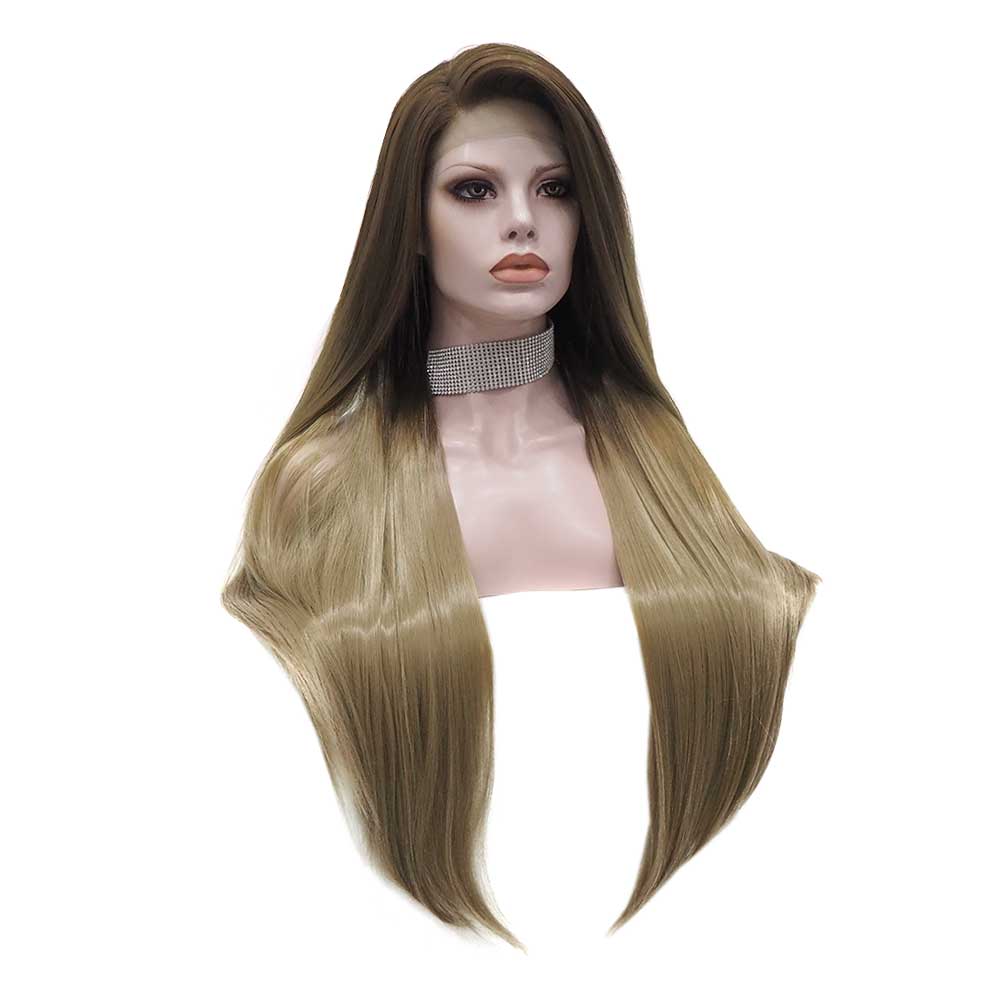 Premium Wig - Two-tone Tortilla Brown Long Straight Lace Front Wig - Image 3