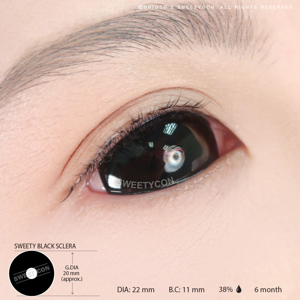 Sweety Black Sclera Contacts Sabretooth/Blackout/Black with Prescription (1 lens/pack) - Image 3