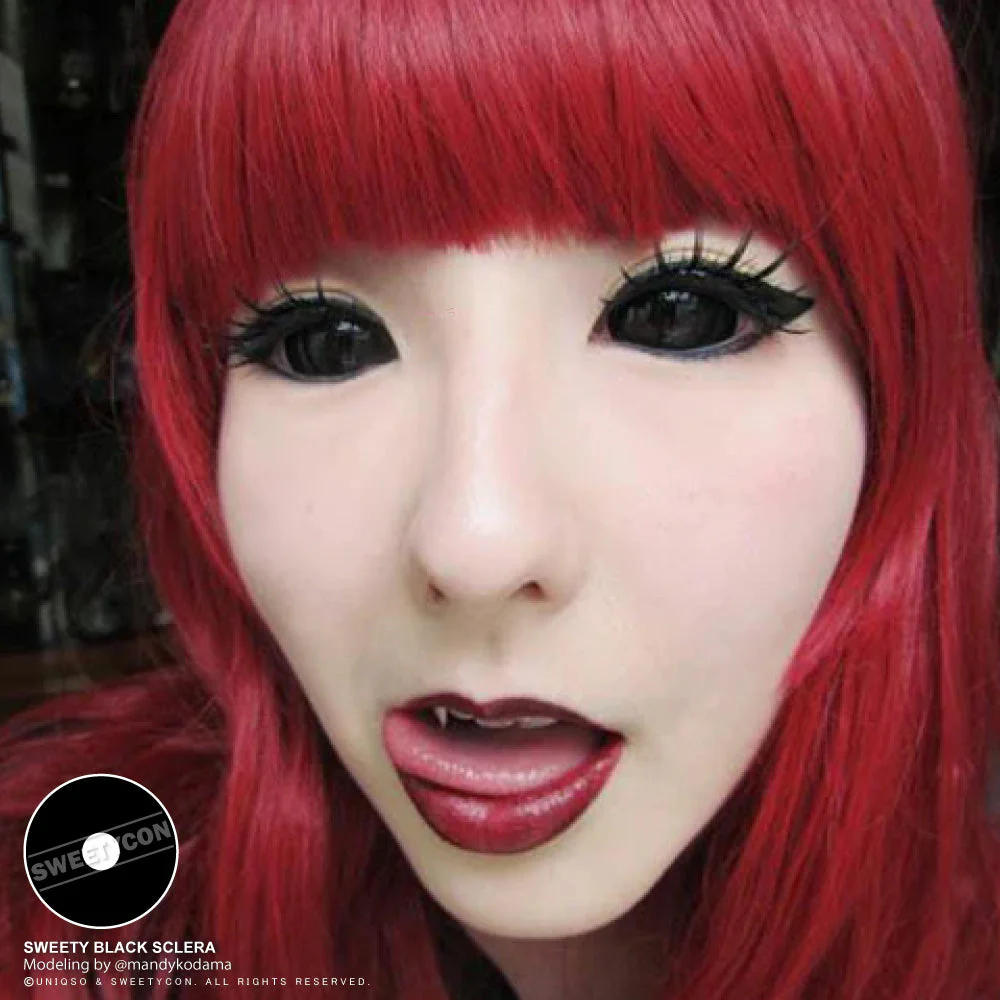 Sweety Black Sclera Contacts Sabretooth/Blackout/Black with Prescription (1 lens/pack) - Image 6