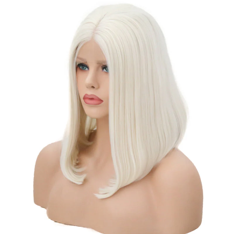 White Pearl Velvet Front Lace Bob Wig - Image 2