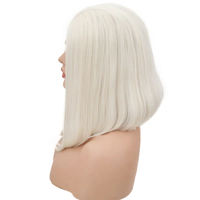 White Pearl Velvet Front Lace Bob Wig - Image 4